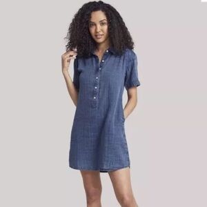 FAHERTY Hana Organic Cotton Popover Chambray Gauzy Shirt Dress Size S